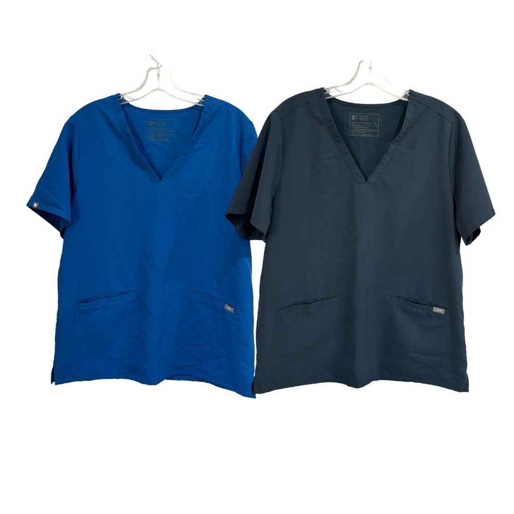 FIGS Casma Three-Pocket Scrub Top Technical Collection Womens XL Blue Lot of 2